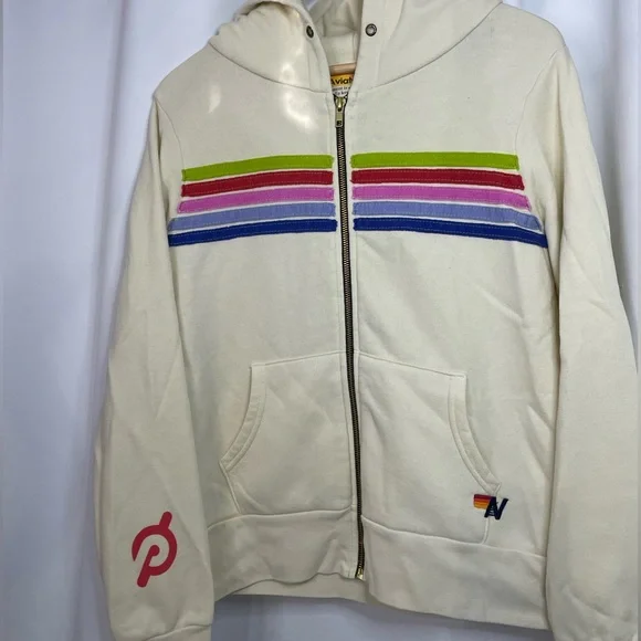 Aviator Nation Cream Zip Hoodie with Rainbow Stripes - Picture 2 of 14